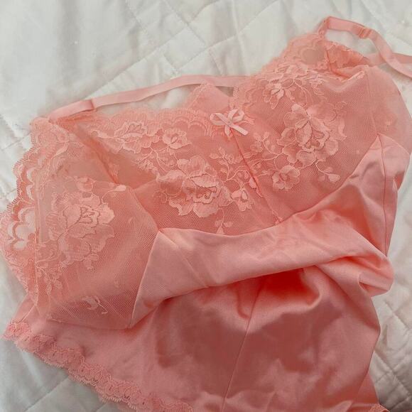 Vintage Coquette Lace Cami Peach Pink M Soft Girl Fairy Grunge - Picture 3 of 4